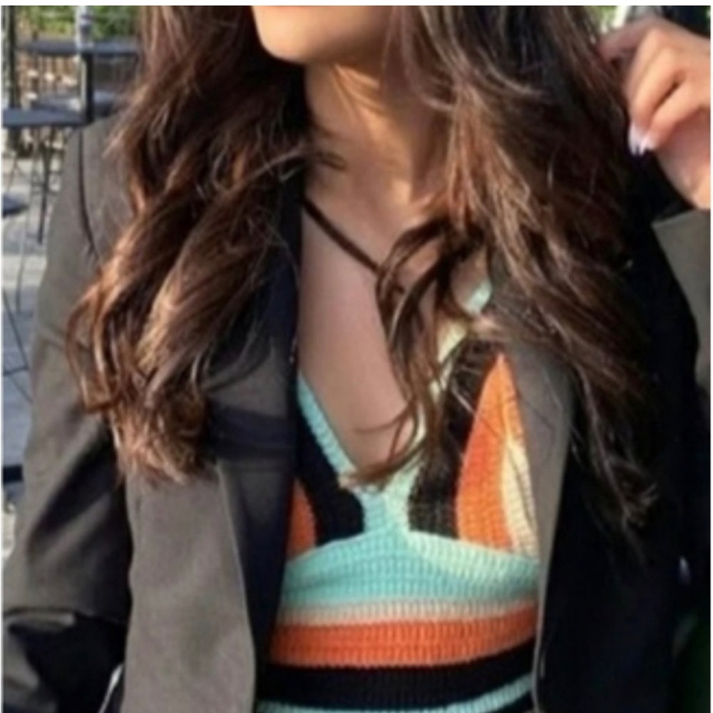 Zara Crochet Knit Boho Hippie Festival Cropped V Neck Tank Top Multicolor S